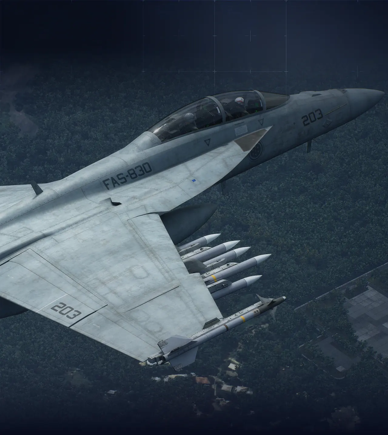 Static fighter jet parked on the ground with an airfield control tower behind it