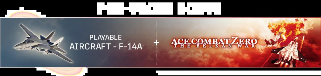 Pre-order bonus banner listing the F-14A and Ace Combat Zero